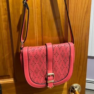 Coral/Peach Crossbody Buckled Detailed Bag
